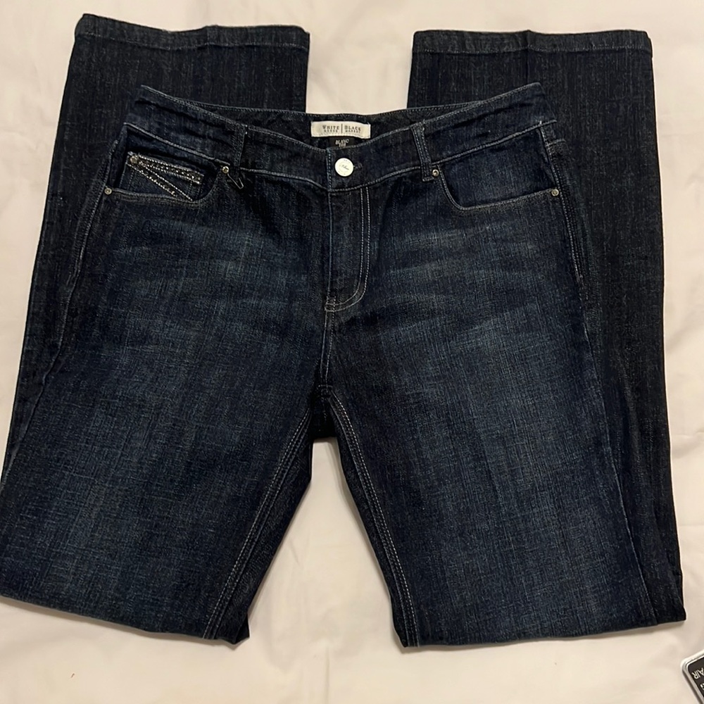 White House Black Market Dark Denim Jeans w/Rhinestone Pockets Sz 10R